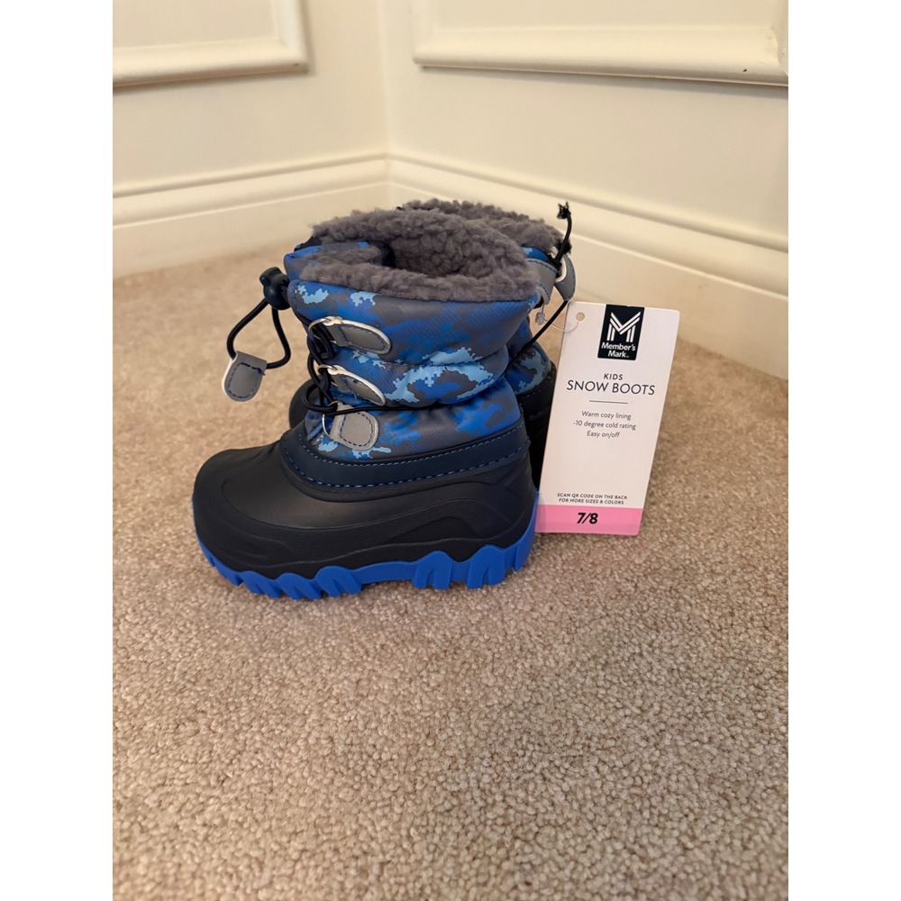 Member's Mark Kids Snow Boots Blue Camo Warm Lining Size 7/8 NEW